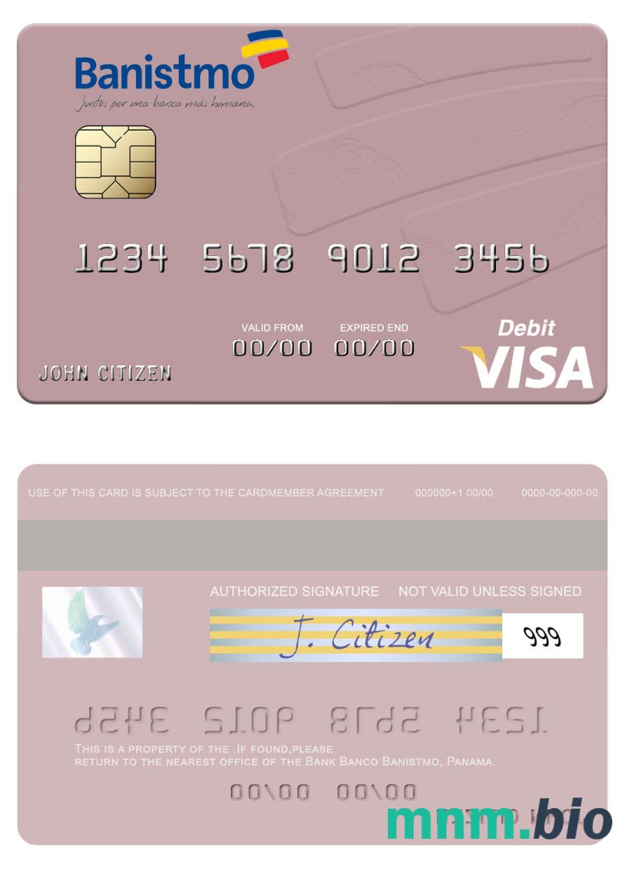 Panama Banco Banistmo visa debet karta przykład w formacie PSD